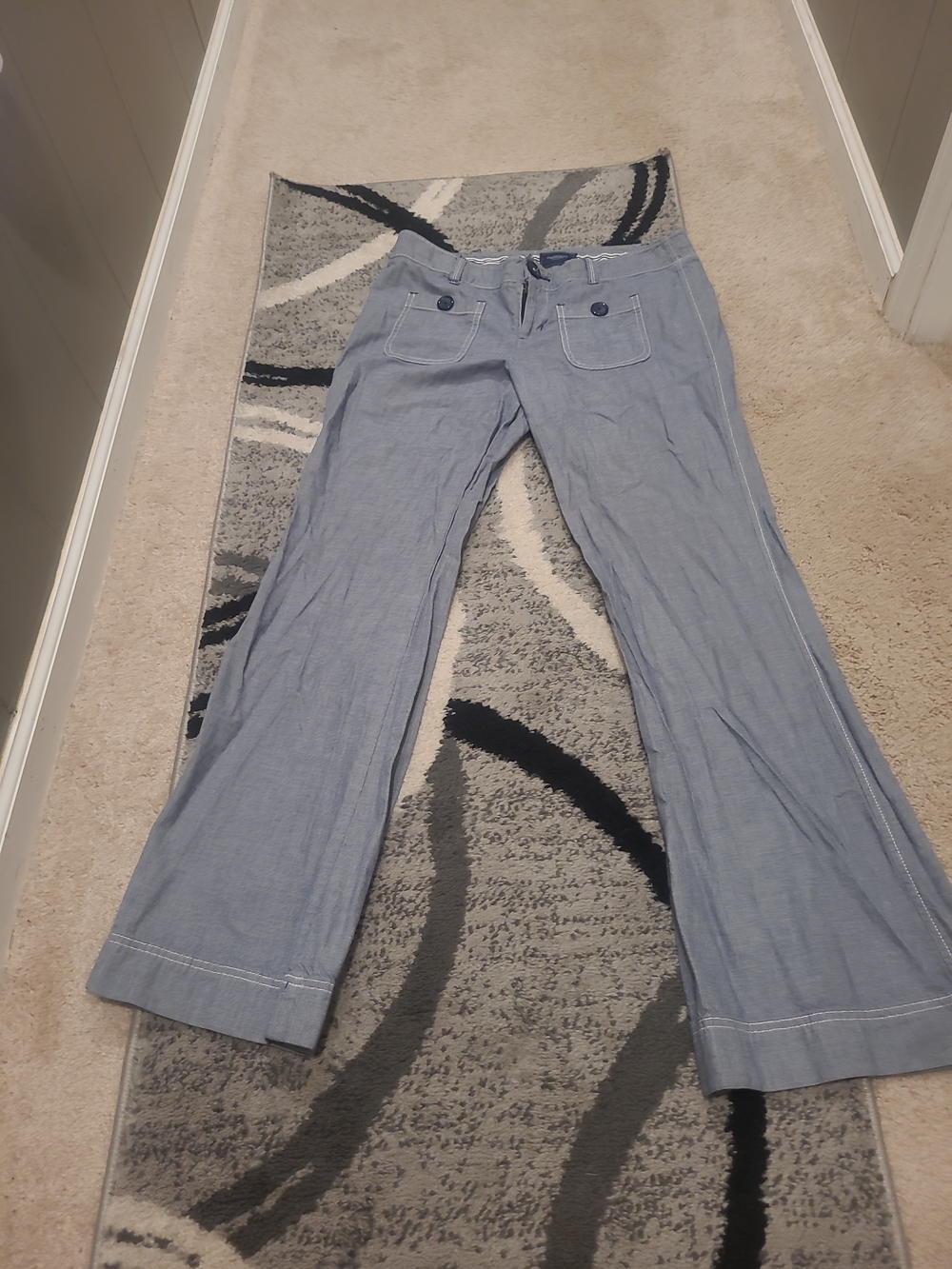 American Eagle Womens 8 Flare Dress Pants Pockets Wide Leg 8 Blue Cotton
